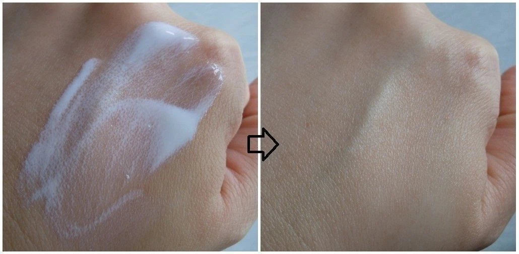  Biore UV Perfect Face Milk swatch on skin showing matte finish