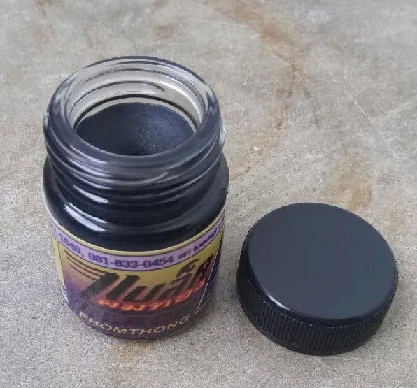 Black Phomthong Hair Growth facial herb cream jar with lid, designed for beard and mustache care.