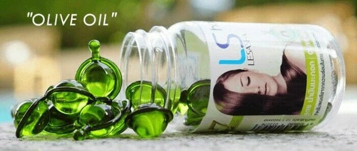 Lesasha Hair Vitamin Olive Oil Capsules with Hair Styling Tools and Green Olives
