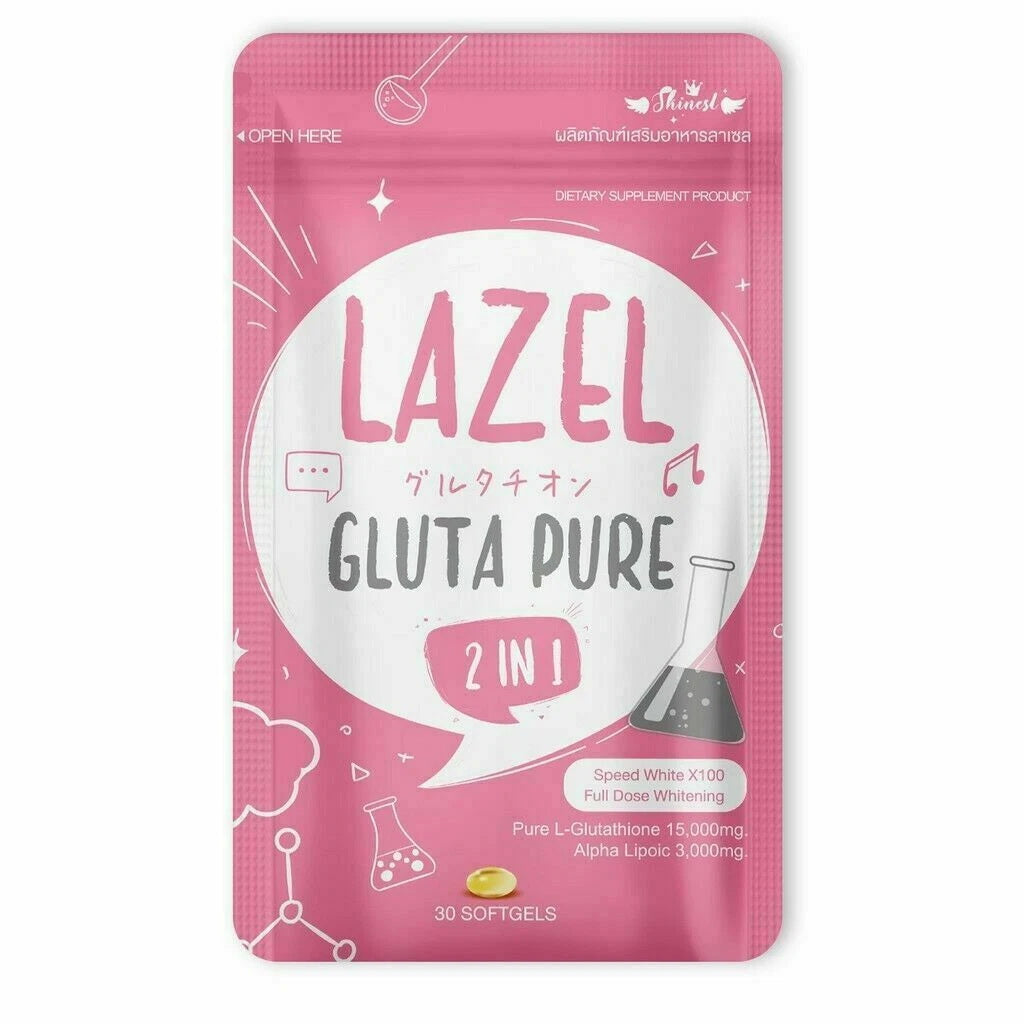 Lazel Gluta Pure 2 in 1 Whitening Brightening Antioxidant softgel front packaging