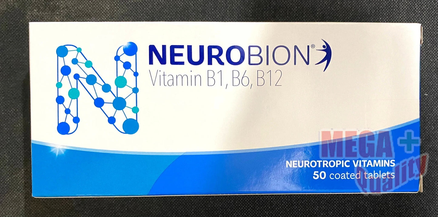 Close-up of Neurobion Vitamin B Complex front label highlighting B1 B6 B12 vitamins