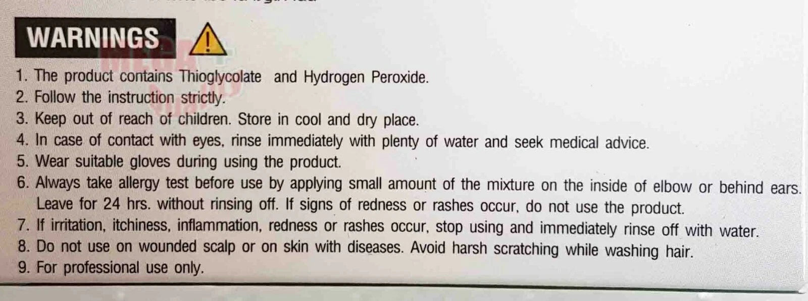 Warning label on LOLANE Pixxel Hair Straightening Cream box with usage precautions and safety instructions