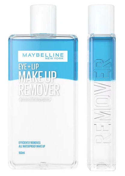 Maybelline Eye Lip Remover product bottle with clear and blue layers