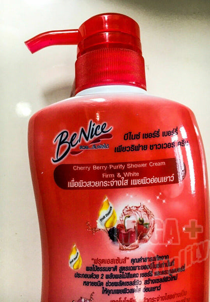 BeNice Cherry Berry Shower Cream mixed berry body wash front label close up