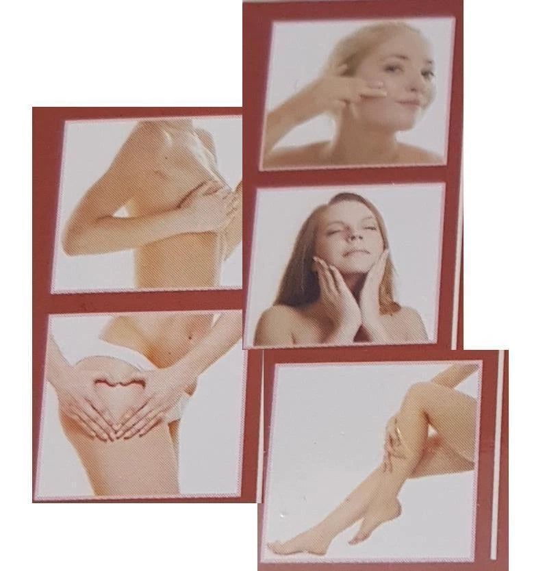 Pro Skin Maryln Vitamin E A usage guide showing application on face and body areas