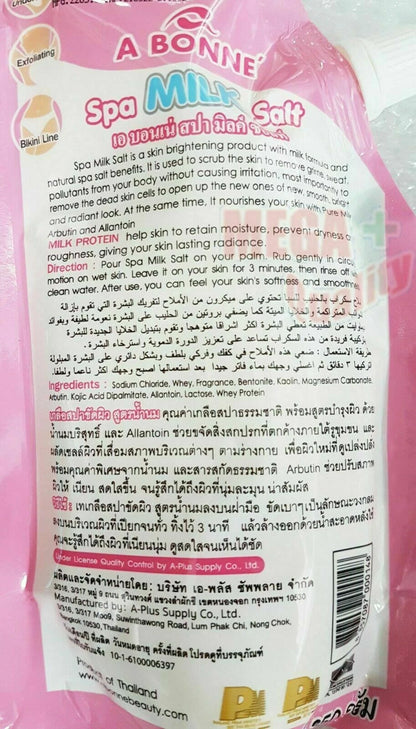 A Bonne Spa Milk Salt back packaging ingredients and product details