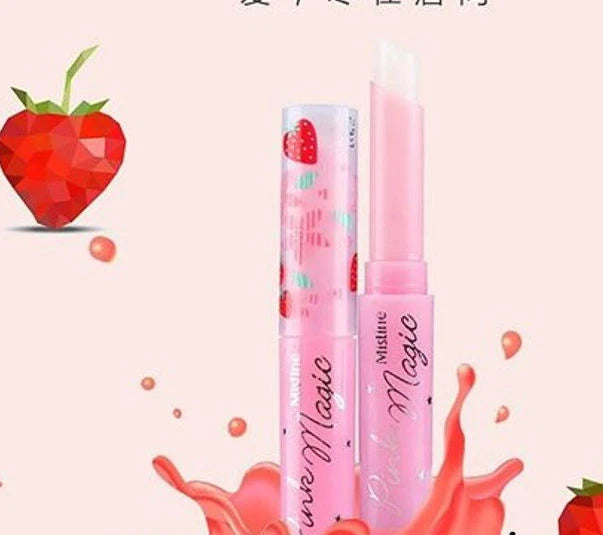 MISTINE Pink Magic Lip Balm Strawberry Vitamin E with strawberry illustration