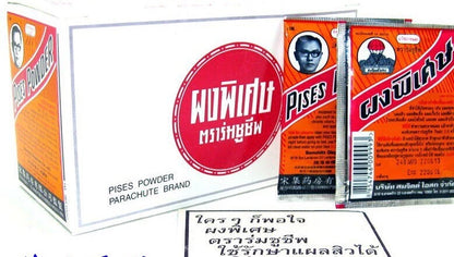 Pises Powder Acne Treatment 3g x 12 Thai Herb Parachute Brand for Pimple and Scar Care