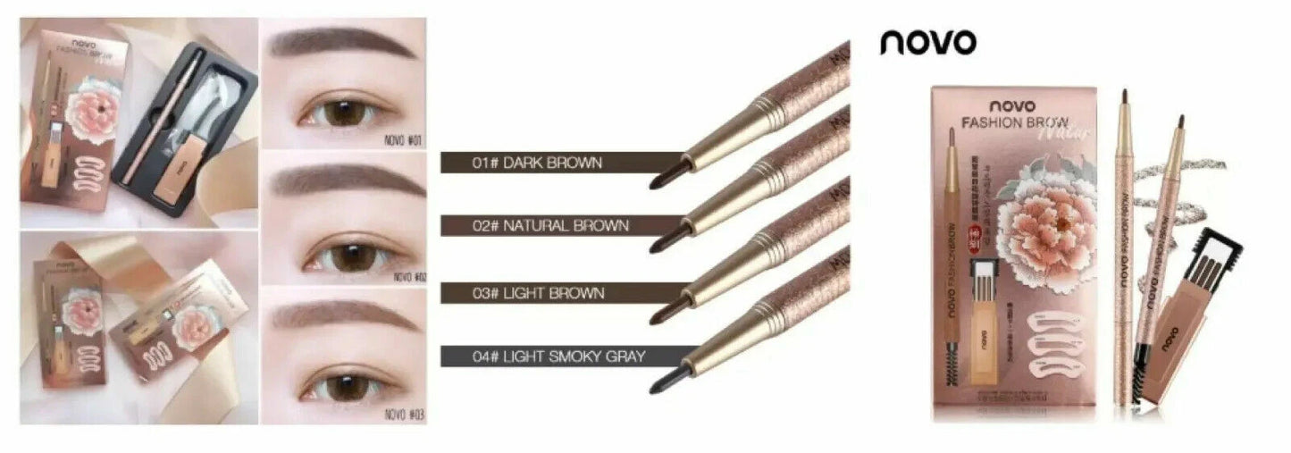 Novo Fashion Brow Pencil eyebrow template and tool usage illustration
