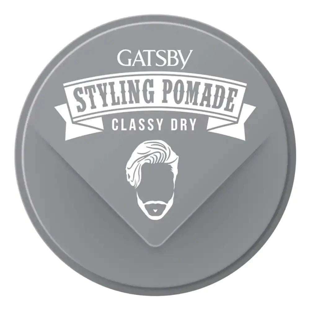 Front product shot of the GATSBY Classy Dry Pomade jar, highlighting the packaging and label design.