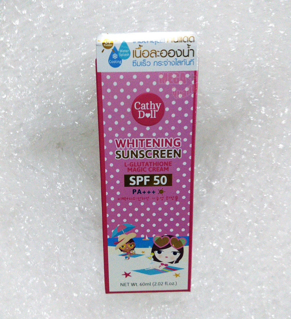 Cathy Doll L-Glutathione Sunscreen retail box and tube set pink packaging