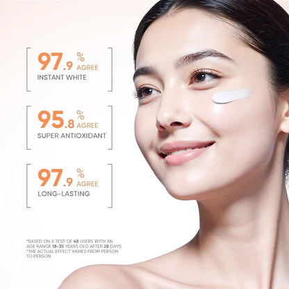 GMEELAN Gluta Lazy Cream on model face showing smooth bright skin result