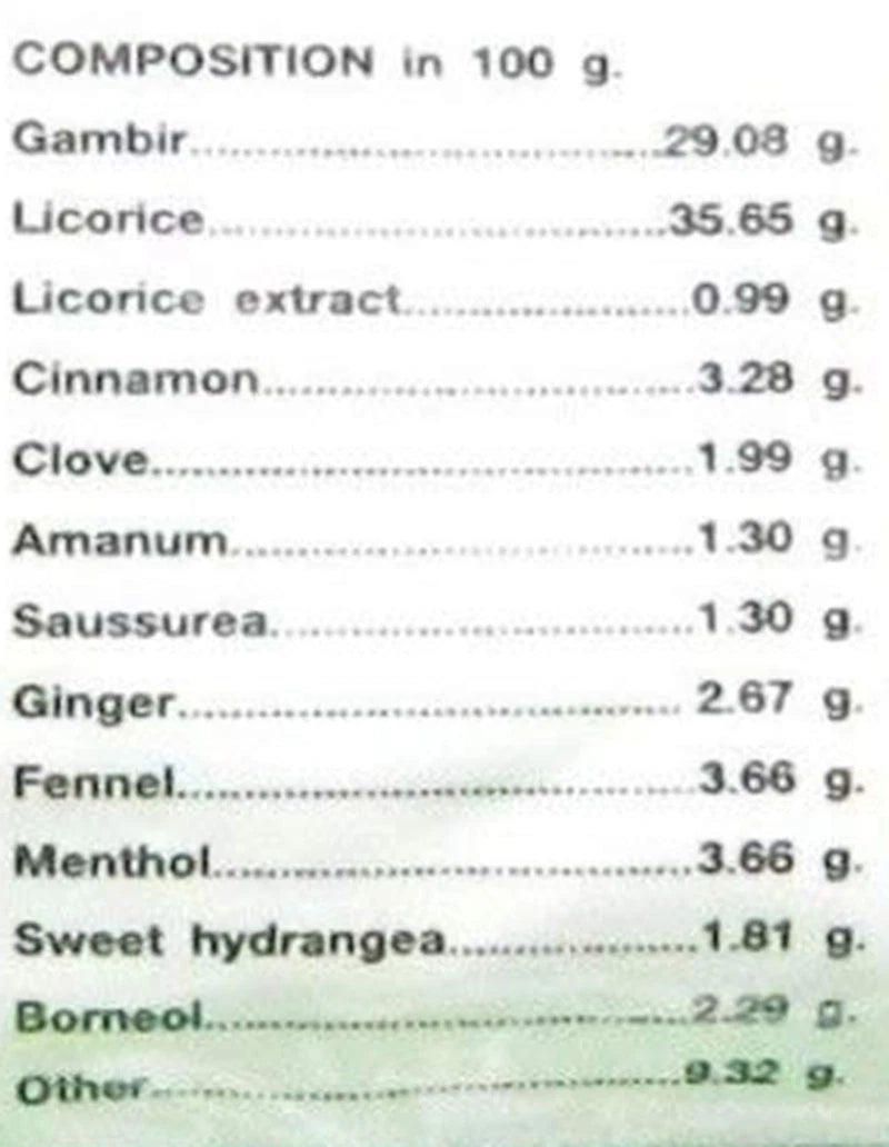 Jintan Silver Pills herbal ingredients nutrition information label