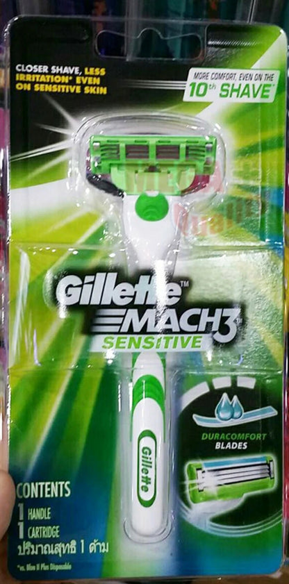 Gillette MACH3 Sensitive Razor for Men in Retail Packaging with Handle and Blade Cartridge