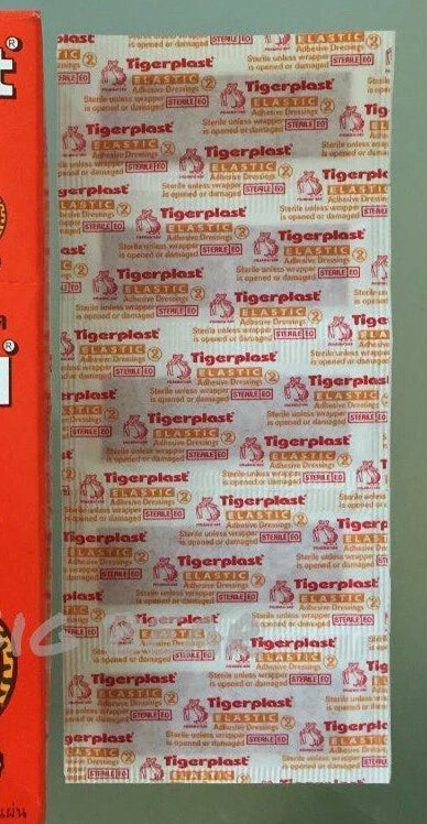 Tigerplast Elastic Fabric 100 Strips Inside Packaging