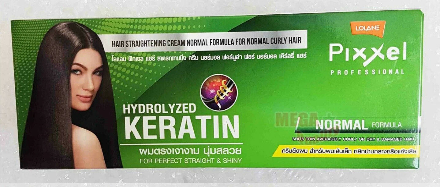 Front side of LOLANE Pixxel Hair Straightening Cream Normal Formula 110g showing Hydrolyzed Keratin label
