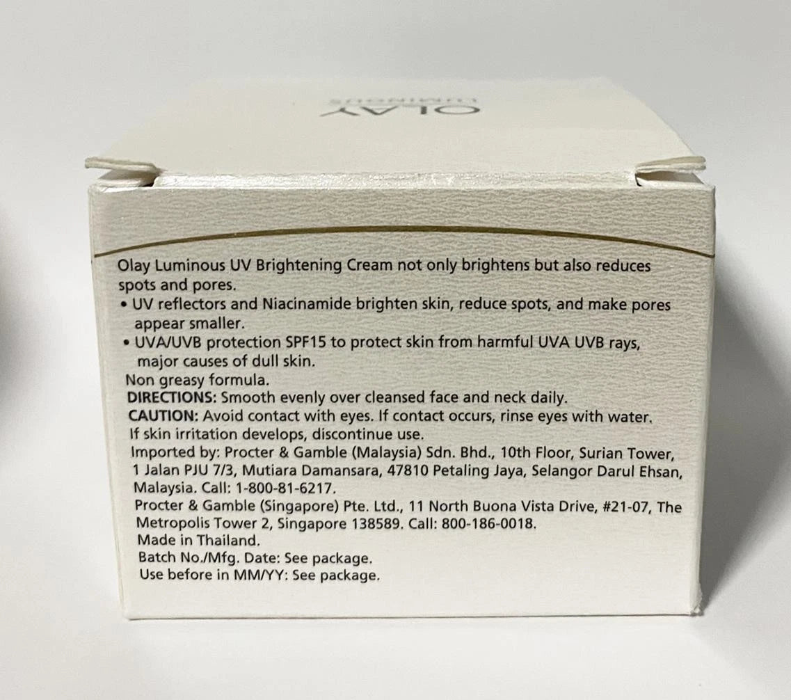 Olay Luminous Cream box back panel full product description details