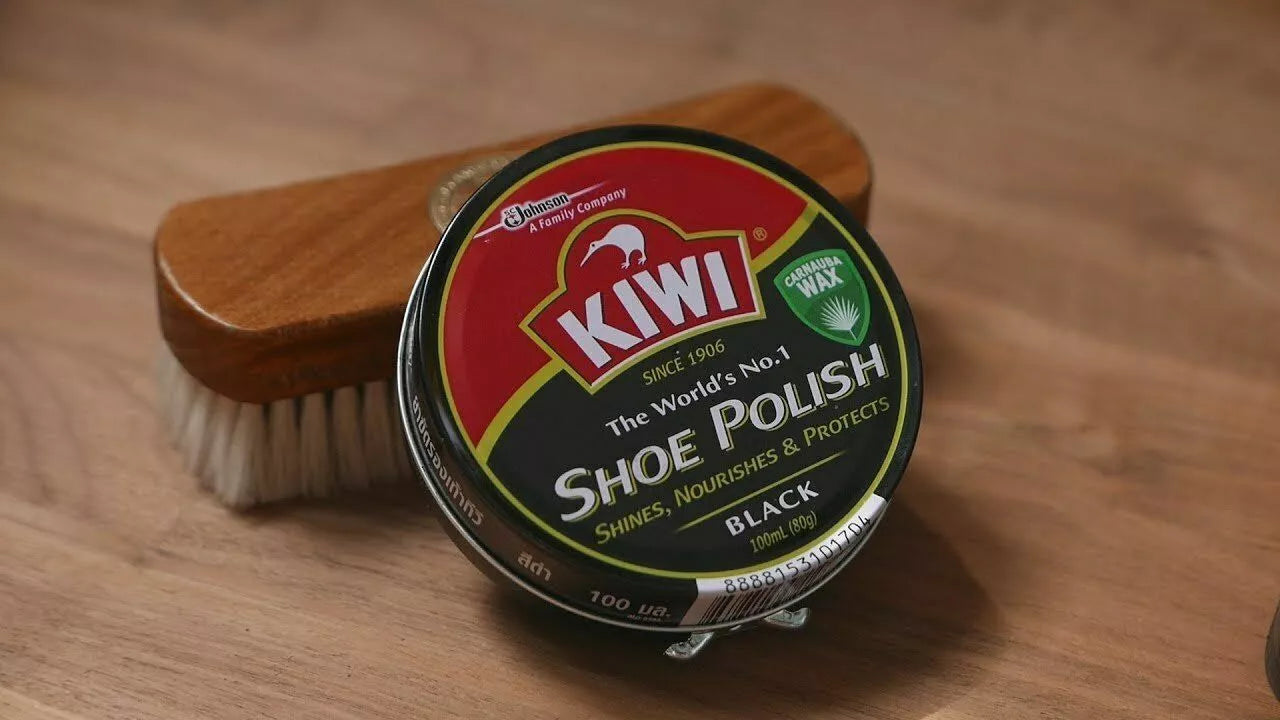 KIWI Shoe Boot Polish Wax Glossy Shines Nourishes Protects # BLACK 45 ml.