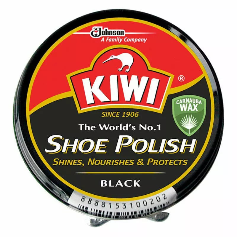 KIWI Shoe Boot Polish Wax Glossy Shines Nourishes Protects # BLACK 45 ml.