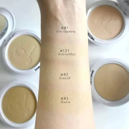 Chaonang UV 2 Way Foundation texture swatch on skin with compact powder