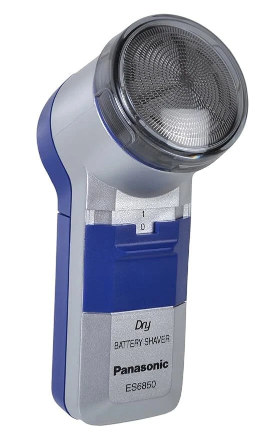Panasonic ES6850 Shaver silver blue compact spinnet battery dry razor front view