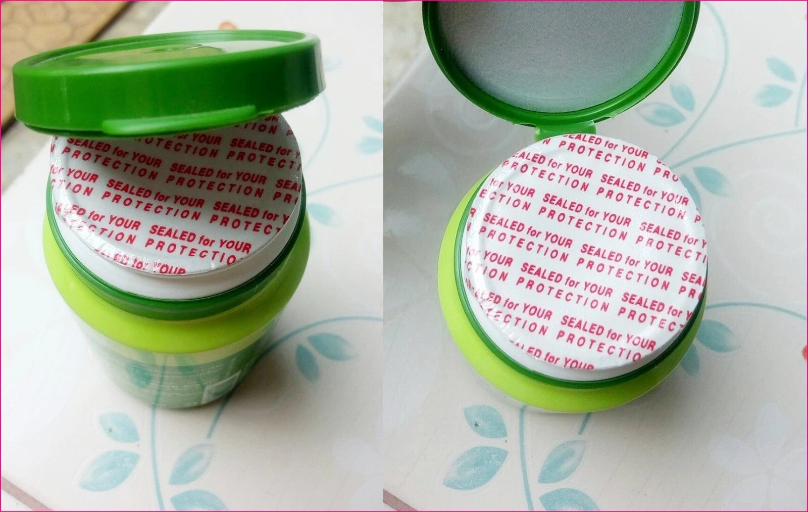 Supaporn Tooth Powder container with green lid and red safety seal for freshness and protection against contamination.