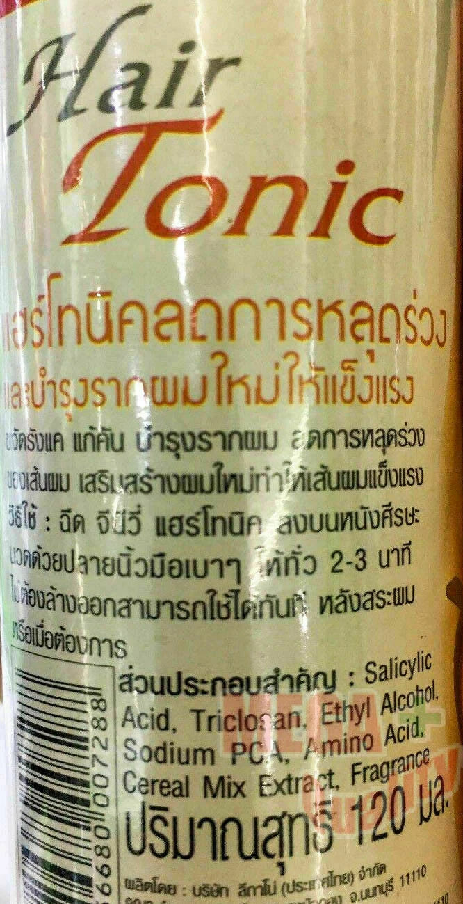 GENIVE Hair Tonic close-up of back label with product details