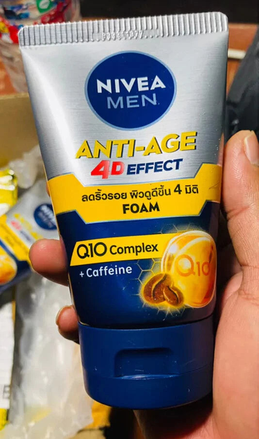 Nivea Men Q10 4D Face Foam packaging front label close up