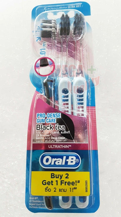 Oral-B Black Tea Gum Care Toothbrush Pro-Dense Extra Soft Buy 2 Get 1 Free pack display