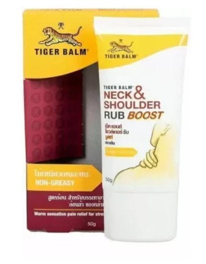 Tiger Balm Neck and Shoulder Boost cream front view showing tube and box