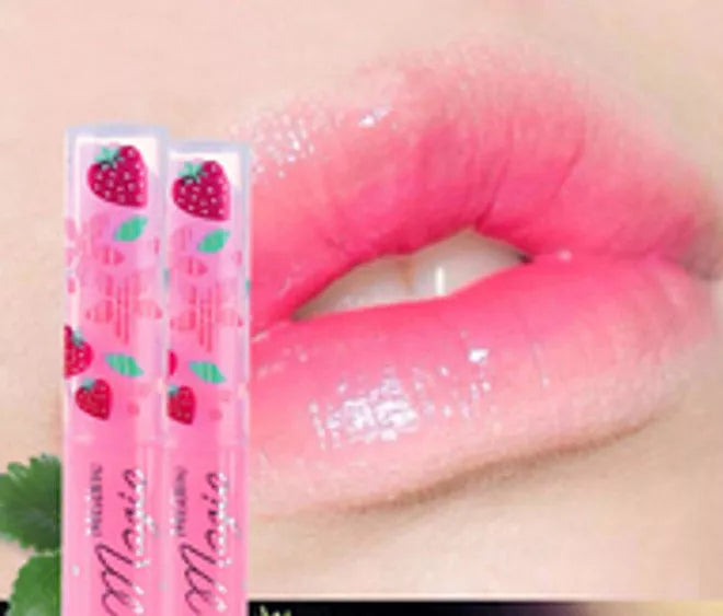 MISTINE Pink Magic Lip Balm Strawberry Vitamin E applied on lips showing pink tint