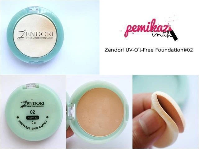 Zendori Oil Free Foundation UV SPF12 pressed powder with natural finish, shade 02 in compact packaging.