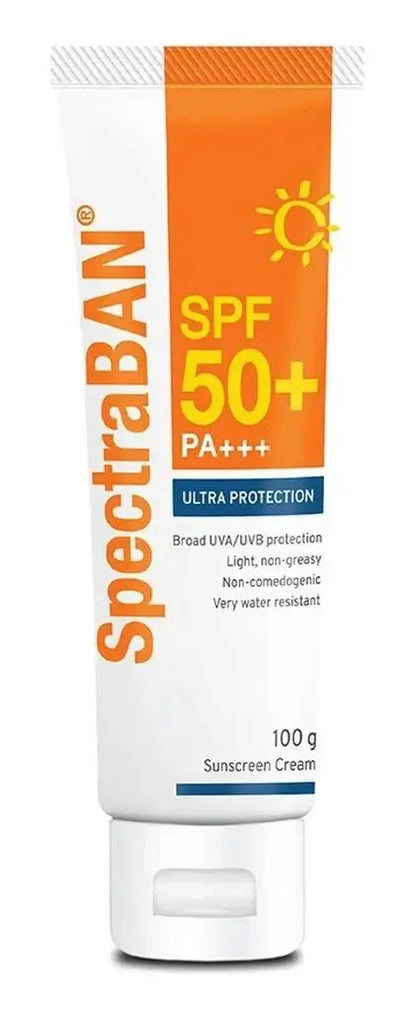 SpectraBAN SPF50 Sunscreen Cream for ultra protection against UVA UVB rays, lightweight and water resistant.