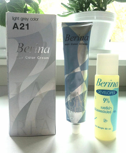 Berina A21 Light Grey Permanent Hair Dye kit with developer and color cream