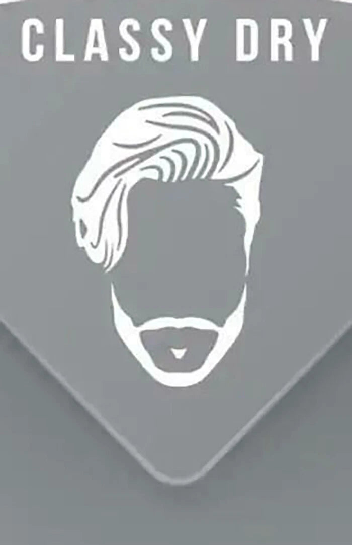 GATSBY Classy Dry Pomade logo featuring a minimalist illustration of a man's hairstyle and beard.