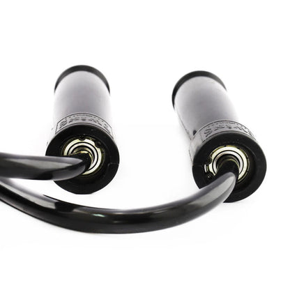 Twins Special Jump Rope SR2 close up of plastic bearing handles black fitness equipment