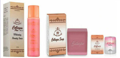 Collagen Plus Skincare Set full-size toner cream and soap displayed together