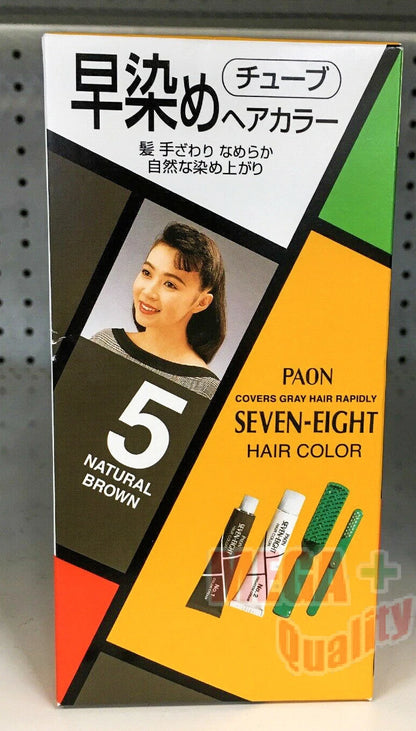 PAON Seven Eight Hair Color front box image showing 5 Natural Brown quick gray coverage