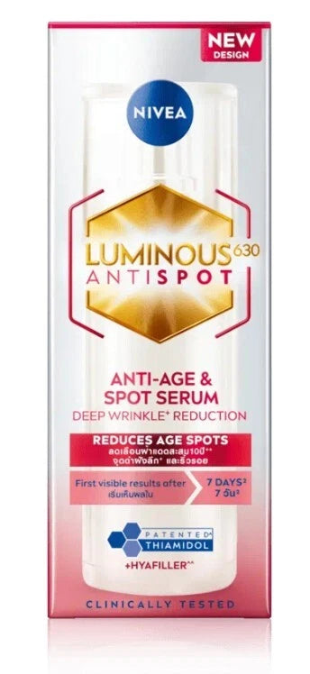 Nivea Luminous 630 Spot Serum facial skincare product with pink and white bottle