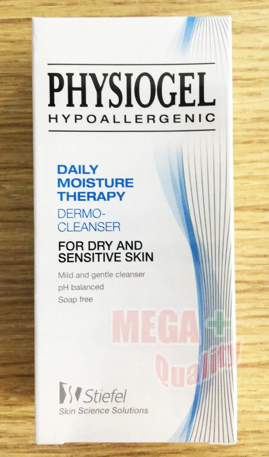 Physiogel Hypoallergenic Cleanser packaging for dry and sensitive skin, 150ml, mild soap free formula.