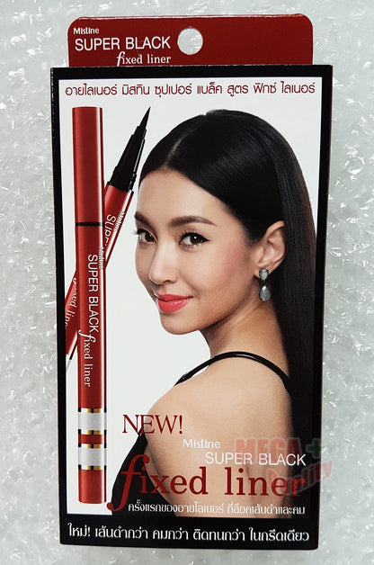 Mistine Super Black Fixed Eyeliner model wearing bold black line professional finish