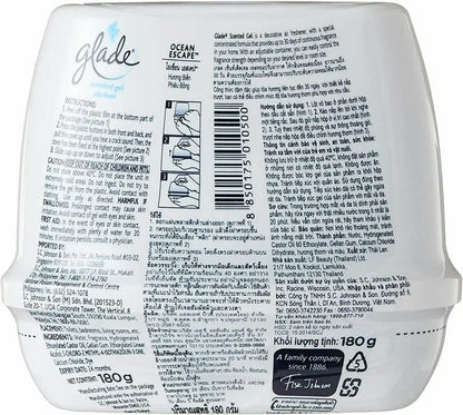Glade Ocean Escape Gel scented air freshener back label instructions ingredients 180g