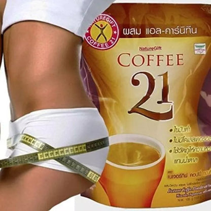 NatureGift Coffee 21 packaging with a measuring tape, promoting weight loss and dieting.