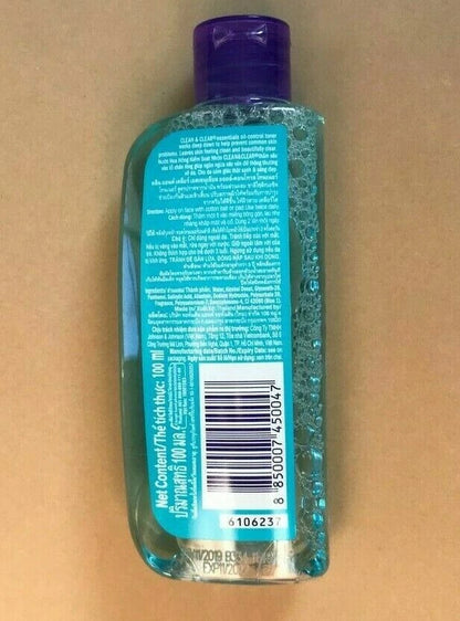 Clean Clear Oil Control Toner back bottle showing ingredients and barcode