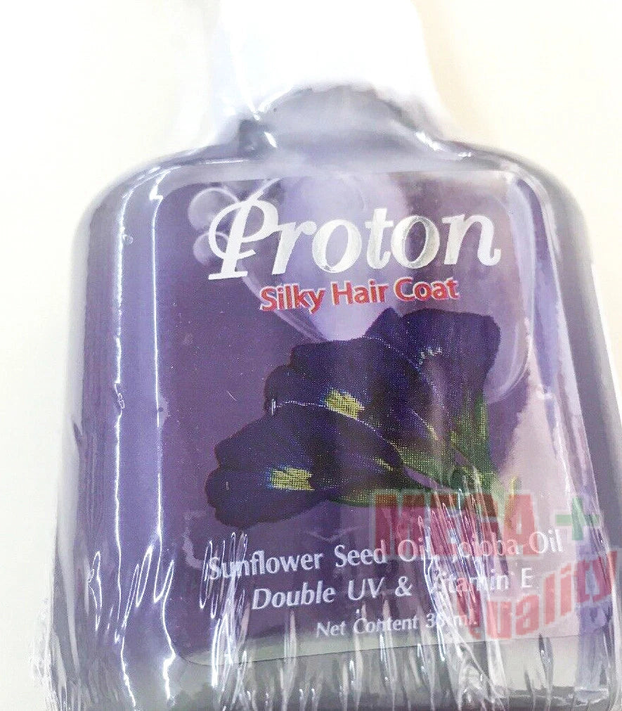 Proton Silky Hair Coat hair serum with sunflower seed oil and jojoba oil in a purple bottle, 85ml.