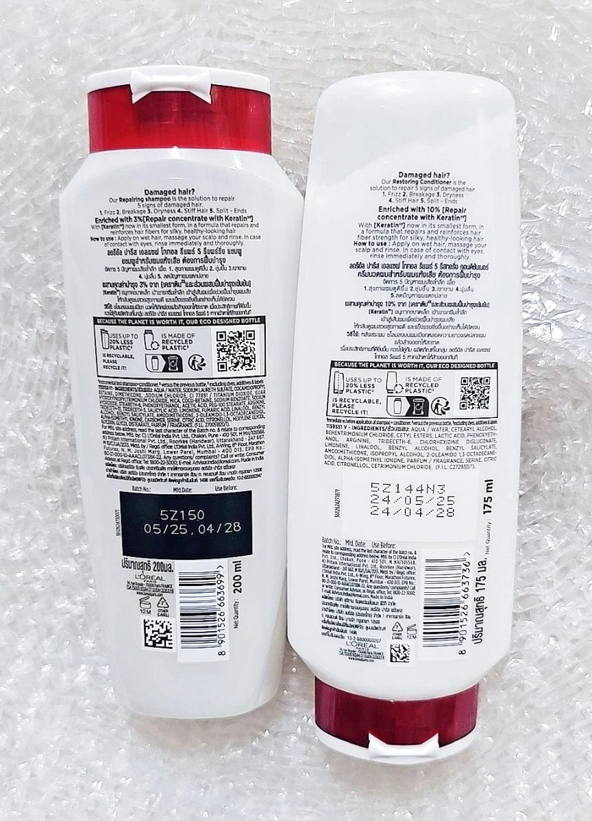 Loreal Elseve Total Repair 5 shampoo and conditioner bottle set