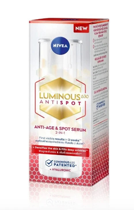 Nivea Luminous 630 Spot Serum brightening facial care bottle with box packaging