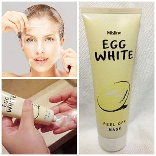 Mistine Egg White Mask model holding product skincare facial mask