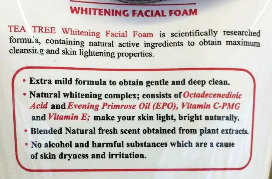 Tea Tree Facial Foam 140g Product Information Label and Directions