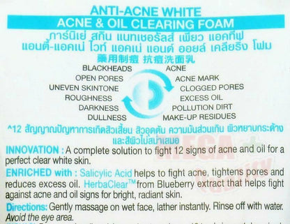 Garnier Pure Active Oil Clearing Foam Face Wash ingredients list for acne and oil control benefits